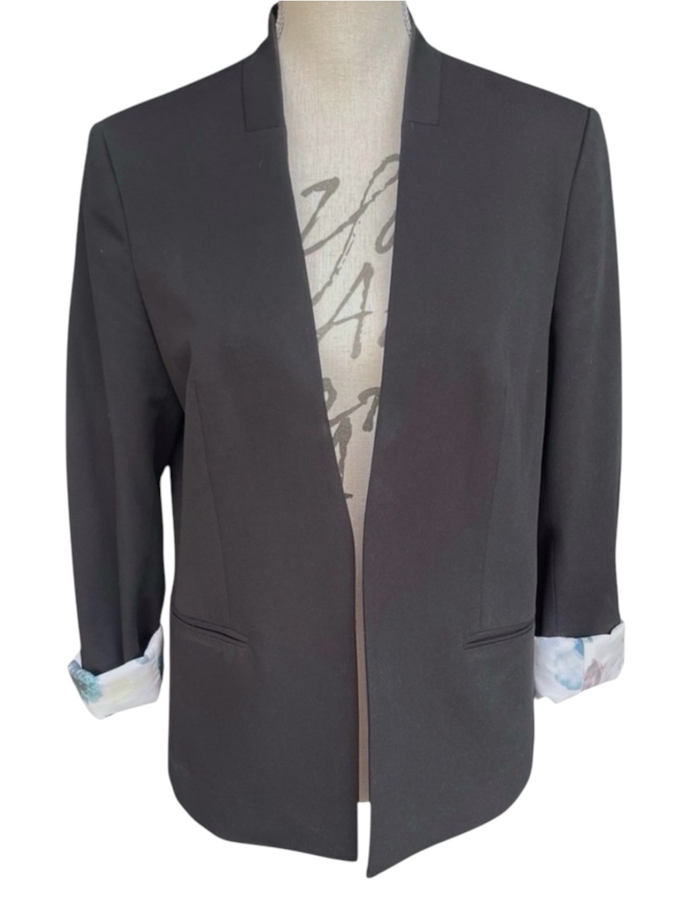 Simons Icone Black Open Front Lined Blazer Jacket (12)